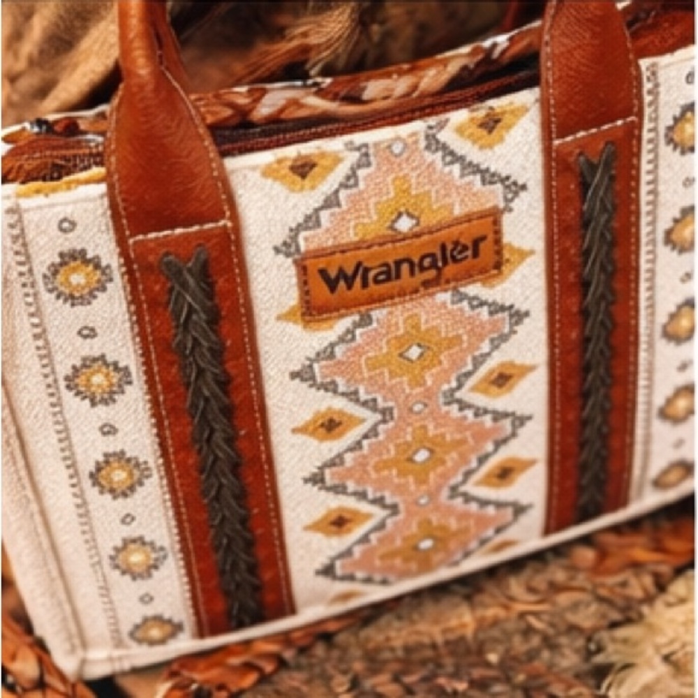 Wrangler Western Aztec Tote 🤎 Boho Cowgirl Statement Bag | Rustic Chic - Picture 9 of 17